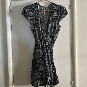 Brandy Melville navy blue and white floral wrap dress.